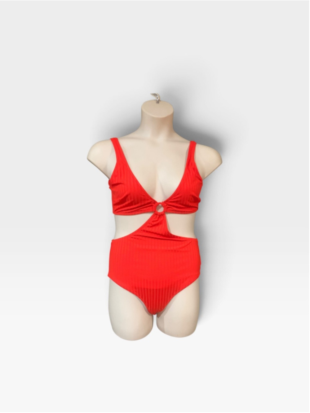 NWT Women's Aerie One Piece Swimsuit Size L Red Cutout Ribbed